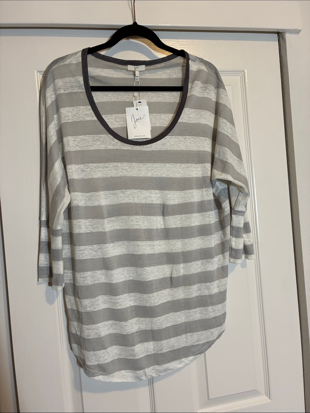 Joie Gray & White Striped Scoop Neck Long Sleeve Top Oversized